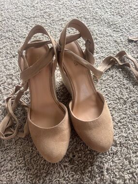 Express Tan Lace-Up Espadrille Wedge Sandals